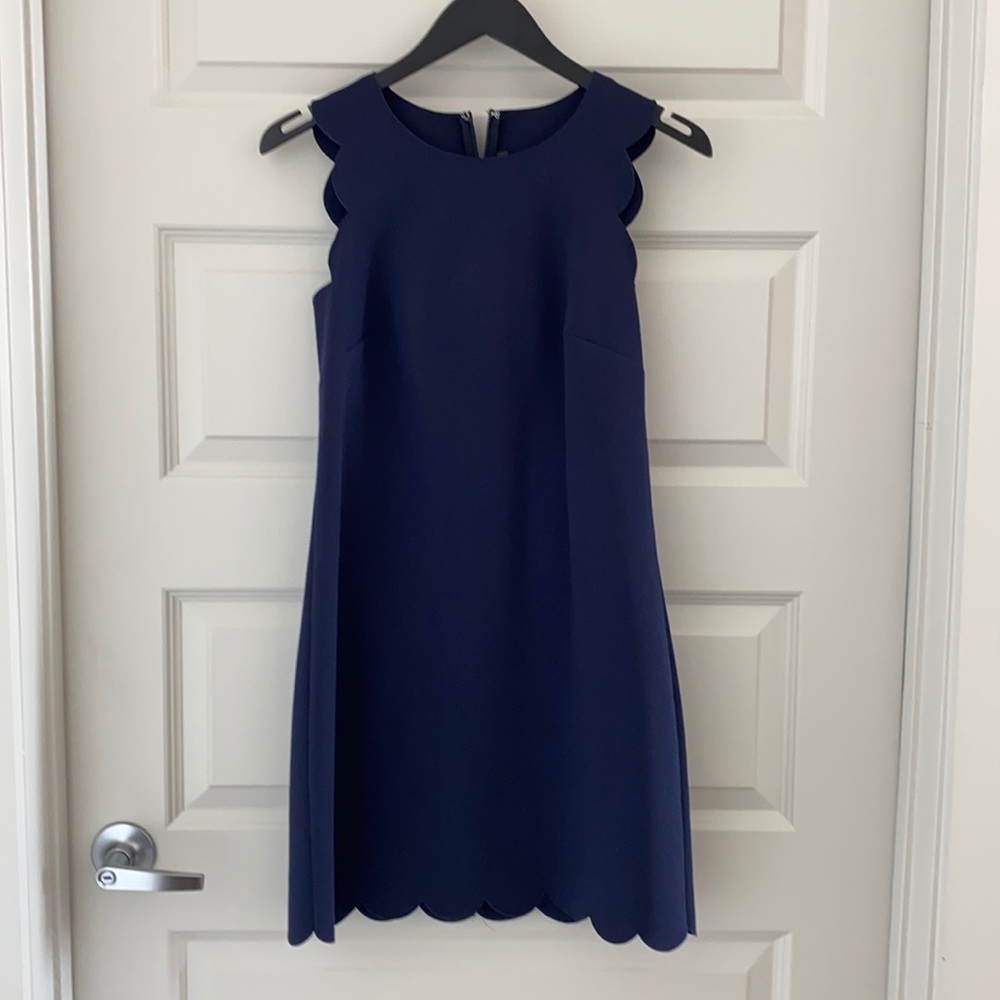 J Crew scalloped edged navy shift dress